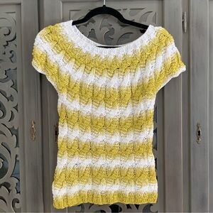 Oscar de la Renta yellow white silk cotteon top